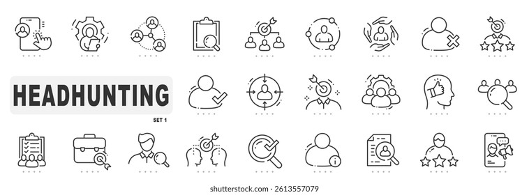 Set of headhunting related line icons. Hiring, recruitment, person etc. Editable stroke