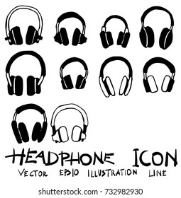 Set of Headphone doodle illustration Hand drawn Sketch line vector