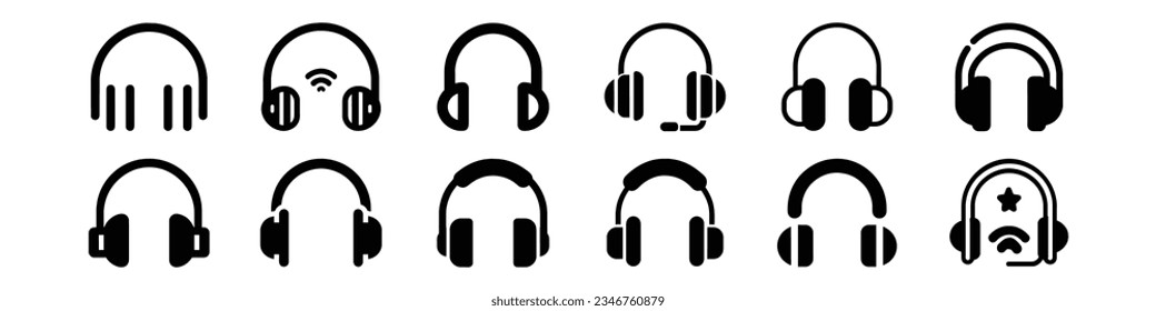 Set von Kopfhörer Symbol Vektorsymbol, Kopfhörer Kopfhörer flach Symbol. Headset-Silhouette, Headphone-Symbol auf weißem Hintergrund, Vektorgrafik auf Flachbildschirm, Symbol auf der Kopfhörerzeile