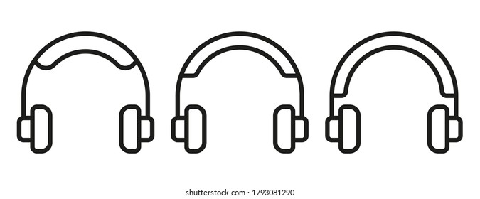 Set of headphone icons. Vector outline icons