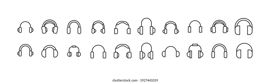 Set of headphone line icons. Premium pack of signs in trendy style. Pixel perfect objects for UI, apps and web. 
