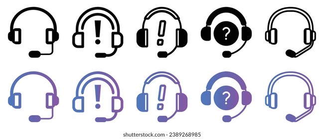 Set of headphone silhouette icon, headphone sign, call center, vector illustration isolated on white background