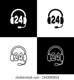 Set Headphone for support or service icon on black and white background. Concept of consultation, hotline, call center, faq, maintenance, assistance. Line, outline and linear icon. Vector Illustration