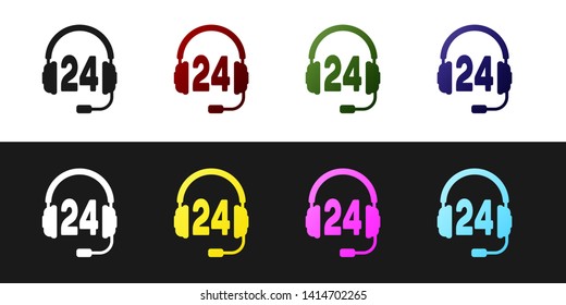 Set Headphone for support or service icon isolated on black and white background. Concept of consultation, hotline, call center, faq, maintenance, assistance. Vector Illustration