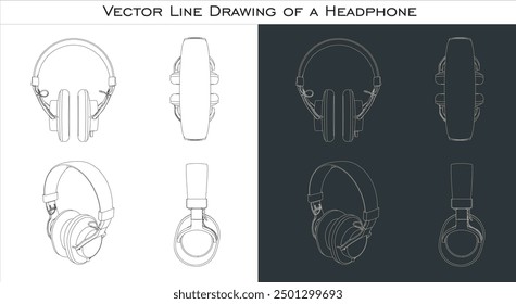  set headphone vector line drawing for sound monitoring