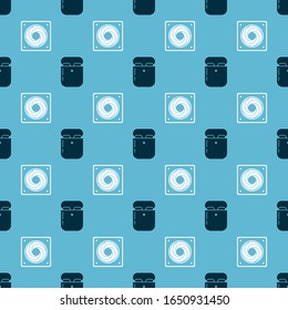 Set headphones in box and Computer cooler on seamless pattern. Vector