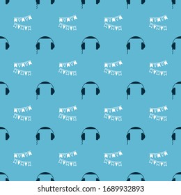 Set Headphones  and Carnival garland with flags  on seamless pattern. Vector