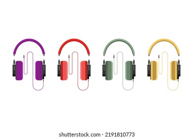 Set . Headphones in flat style. No microbe.