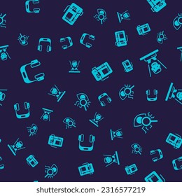 Set Headphones, Hologram, Motherboard and Eye scan on seamless pattern. Vector