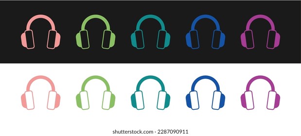 Set Headphones icon isolated on black and white background. Earphones. Concept for listening to music, service, communication and operator.  Vector