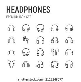 Set of headphones line icons. Premium pack of signs in trendy style. Pixel perfect objects for UI, apps and web. 