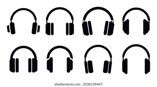 A set of headphones linear icon. Graphic web label of earphone. Sound symbol. Device for listening to music. Button or sign for online shop, sites and mobile app interfaces. Customer service, support 