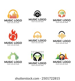Set of Headphones music audio entertainment logo design template vector.
