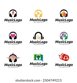 Set of Headphones music audio entertainment logo design template vector.