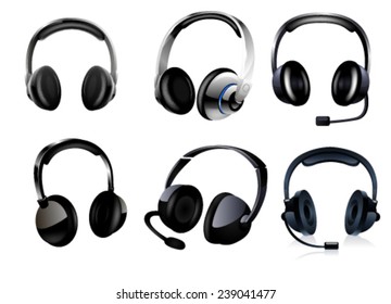 Set of headphones on white background. Vector 