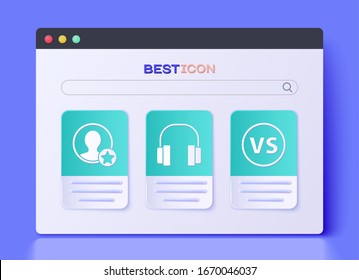 Establecer auriculares, crear la pantalla de cuenta Premium y el icono de batalla VS Versus. Vector
