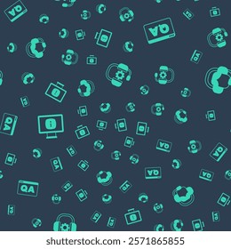Set Headphones, Question and Answer, Monitor with information and Woman headset on seamless pattern. Vector