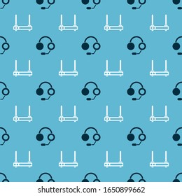 Set Headphones and Router and wi-fi signal on seamless pattern. Vector