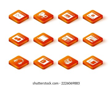 Set Headphones, Software, Laptop, Computer, Debugging, and icon. Vector