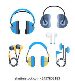 Set of Headphones. Wireless headphones accessories for music hearing. Audio Equipment for Music Listening