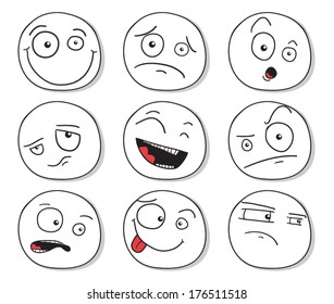 Set of heads with a crooked eye and different expressions