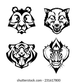 SET heads of wild animals vector graphics can be used as a tattoo or logo