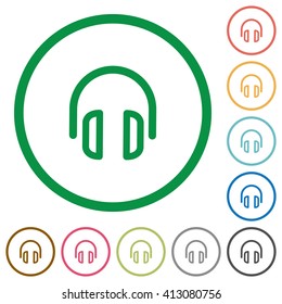 Set of headset color round outlined flat icons on white background