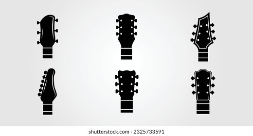 Satz des Headstock-Gitarren-Logos oder Bundle aus Tuner-Bass-Symbol, Vektordesign