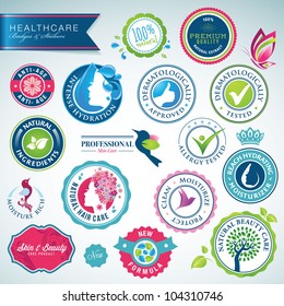 Set of health care badges and stickers