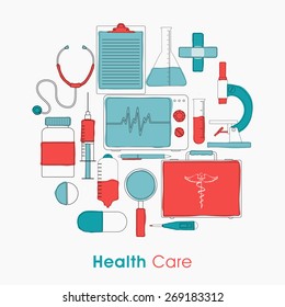 Set of Health Care elements on white background for Health and Medical concept.