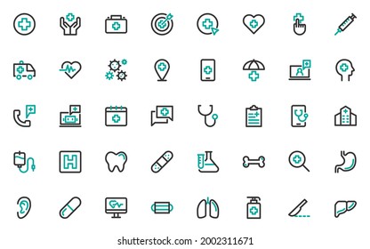 set of health care line icons, hospital