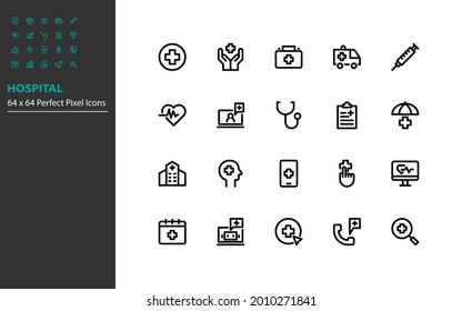 set of health care line icons, hospital