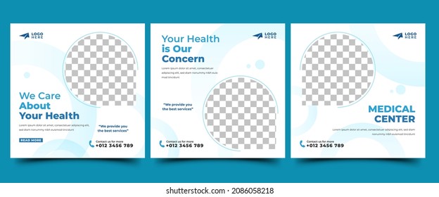 Set Of Health Care Social Media Post Template Design