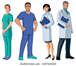 Set with health care workers on white background.