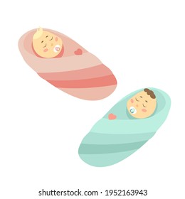 Set of health and development icons of a small child for a boy and a girl from a newborn vector illustration isolated on white