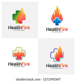 Set of Health Fire Logo Design Concept Vector. Fire Health Logo Template. Icon Symbol. Illustration