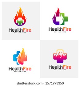 Set of Health Fire Logo Design Concept Vector. Fire Health Logo Template. Icon Symbol. Illustration