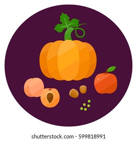 Set of health food icons in a flat style. Vegetables and fruit