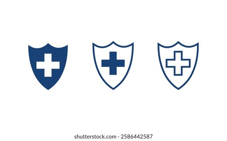 set of Health insurance icon, Insurance health, medical health protection shield with cross set icons, healthcare medicine protected guard shield concept, safety badge icon, security safeguard label .