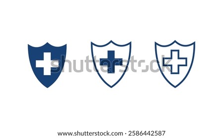 set of Health insurance icon, Insurance health, medical health protection shield with cross set icons, healthcare medicine protected guard shield concept, safety badge icon, security safeguard label .