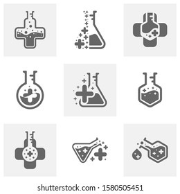 Set of Health Plus with Lab Logo Design Concept Vector Template. Icon Symbol