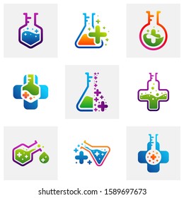 Set of Health Plus with Lab Logo Design Concept Vector Template. Icon Symbol