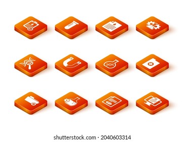 Set Health record folder, Bioengineering, DNA research, search, Magnet, Paper page with eye and  icon. Vector