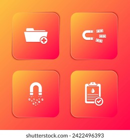 Set Health record folder, Magnet with money,  and Clipboard blood test icon. Vector