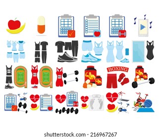 a set of health related elements on a white background