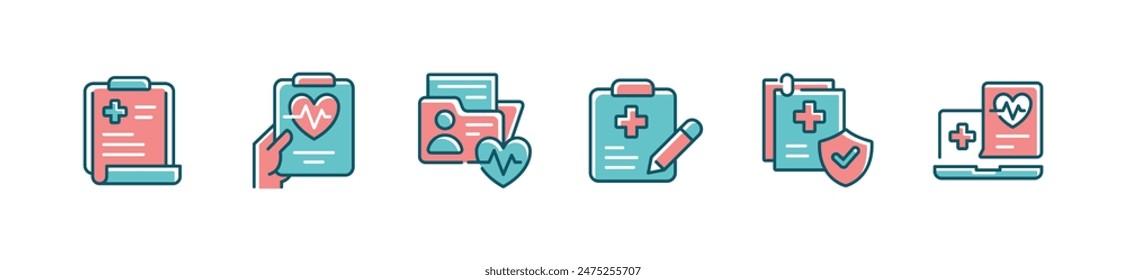 Set of Health Report Medical Diagnosis Document Icon Vektorgrafik Krankenhausinformationen Datensatz Gesundheitssymbol Illustration für Web und App