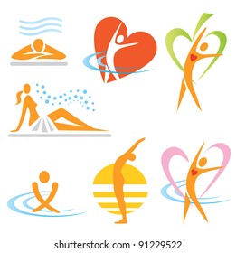 Set of health, sauna, spa icons. Vector illustration.