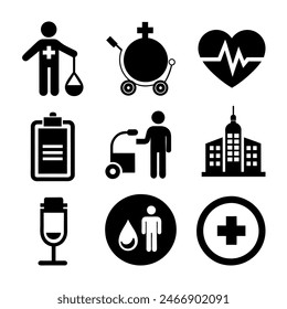 Set of healthcare black and white icon