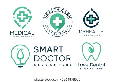 Set of healthcare logo design element vector icon with creative idea