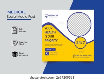 Set of healthcare medical service suitable for social media post design for hospital clinic doctor and dentist marketing ads banner template